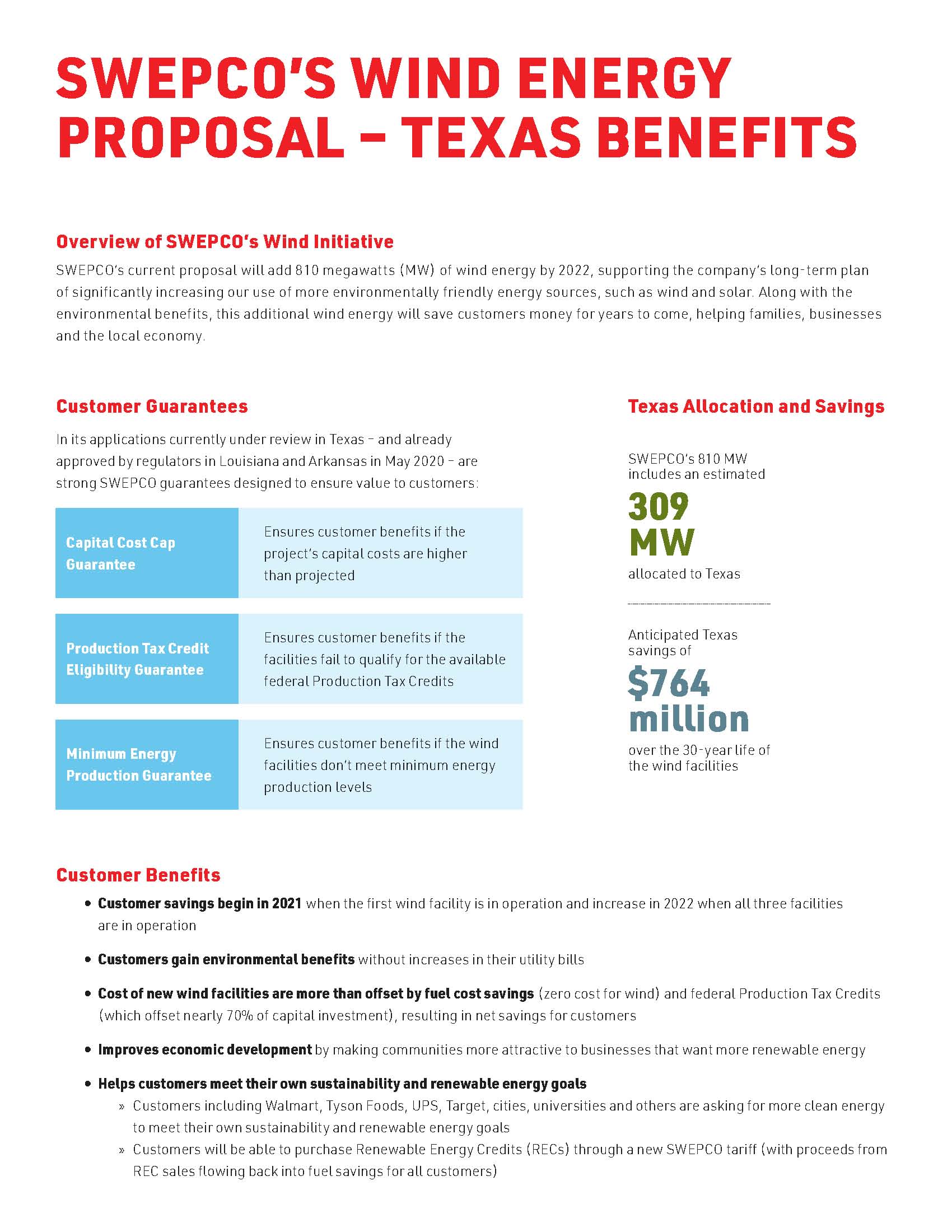 SWEPCO’S Wind Energy Proposal - Texas Benefits